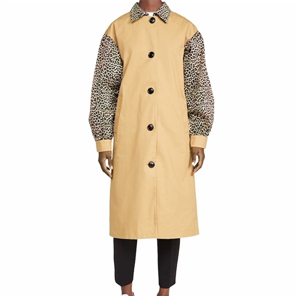 English Factory- Combo Leopard Sleeve Trench Coat